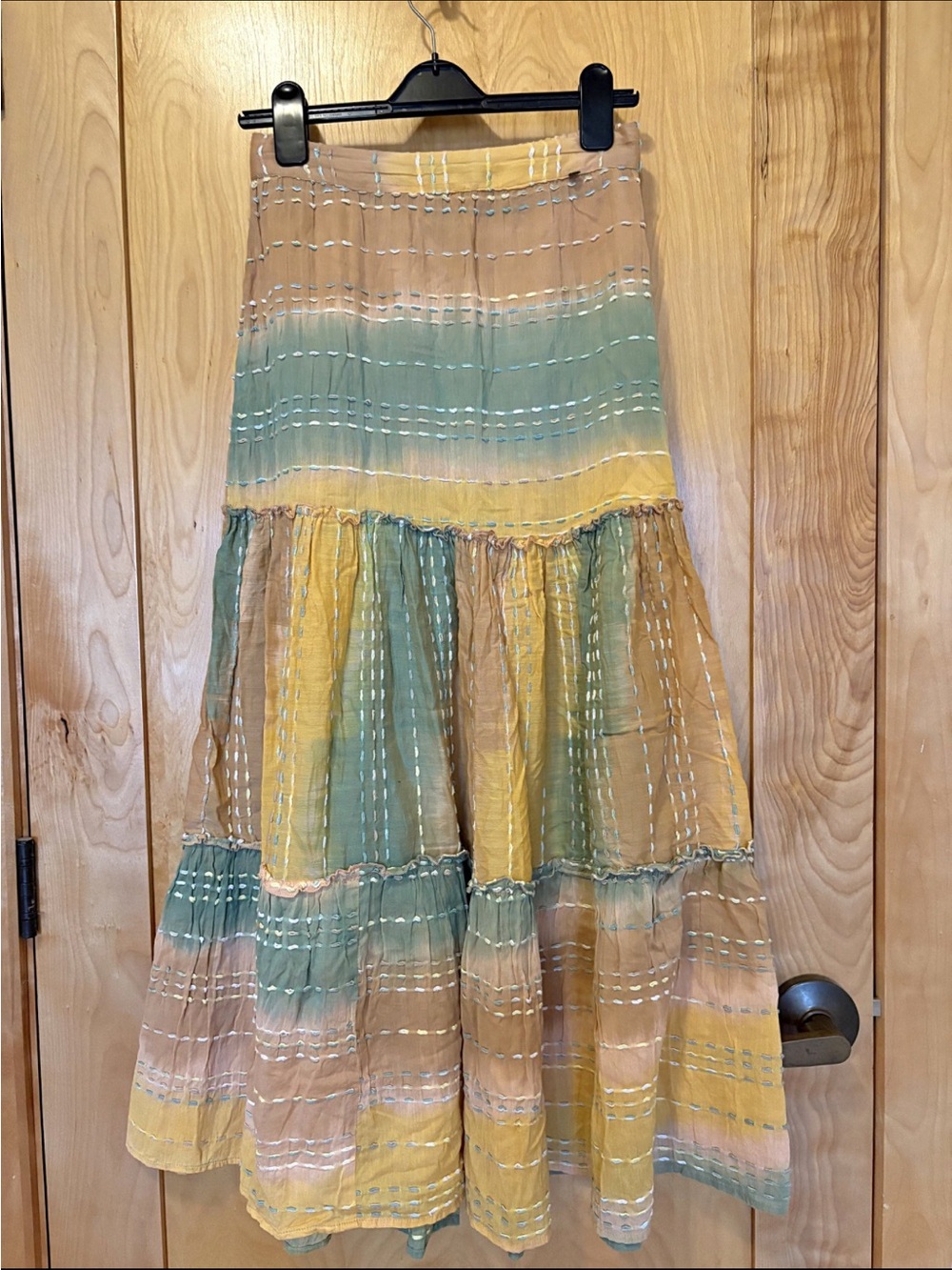 Z&L Europe Boho Tiered Flowy Maxi Skirt with Embroidered Details Size Small
